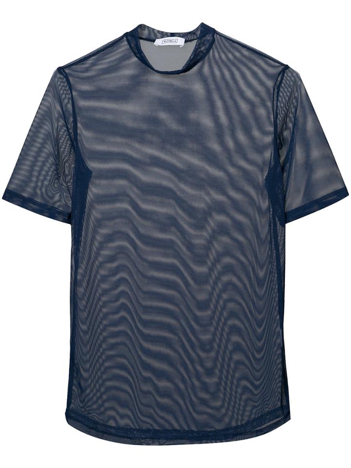 Nomia Mock Neck Sheer Blouse - Blue