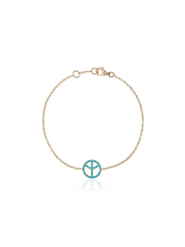 Rosa De La Cruz 18k Gold Bracelet With Turquoise Peace Charm -