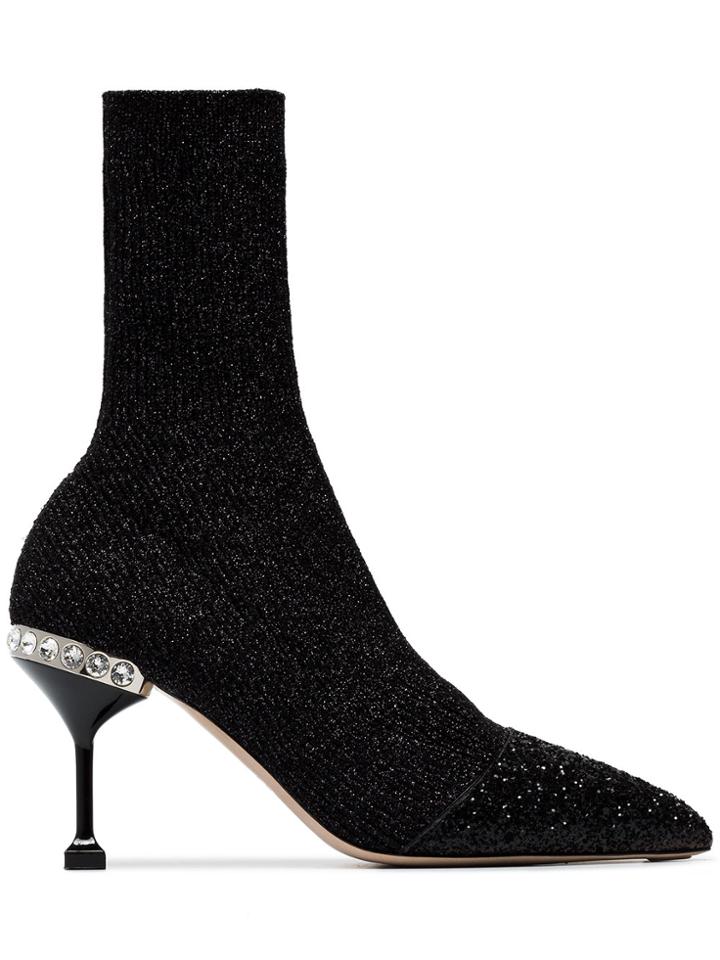Miu Miu Glitter Toe Cap Booties - Black