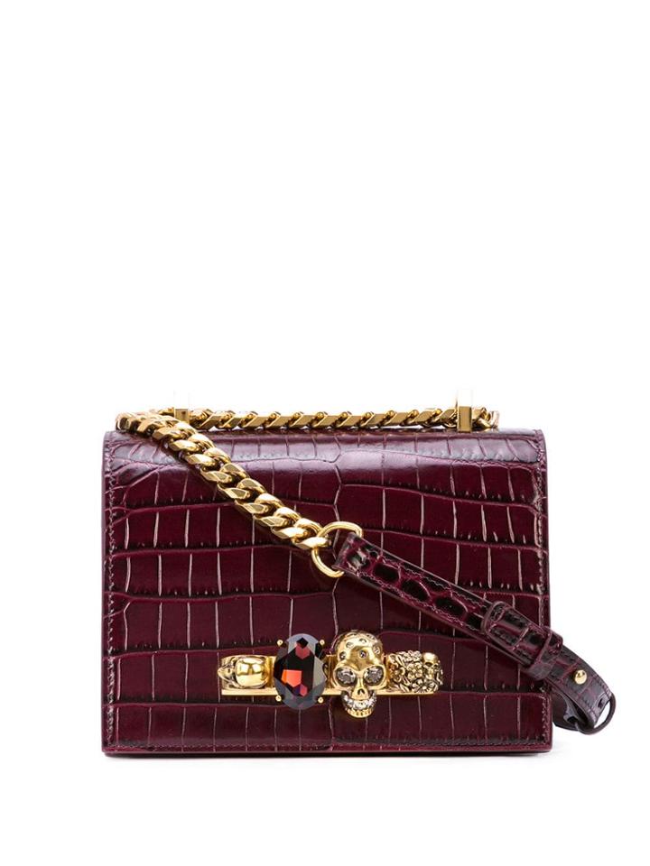 Alexander Mcqueen Skull Jeweled Satchel - Red