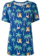 Moschino - Palm Tree Toy Bear Print T-shirt - Women - Cotton/spandex/elastane - Xl, Blue, Cotton/spandex/elastane
