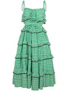 Innika Choo Avens Scalloped Gingham Frilled Dress - Green