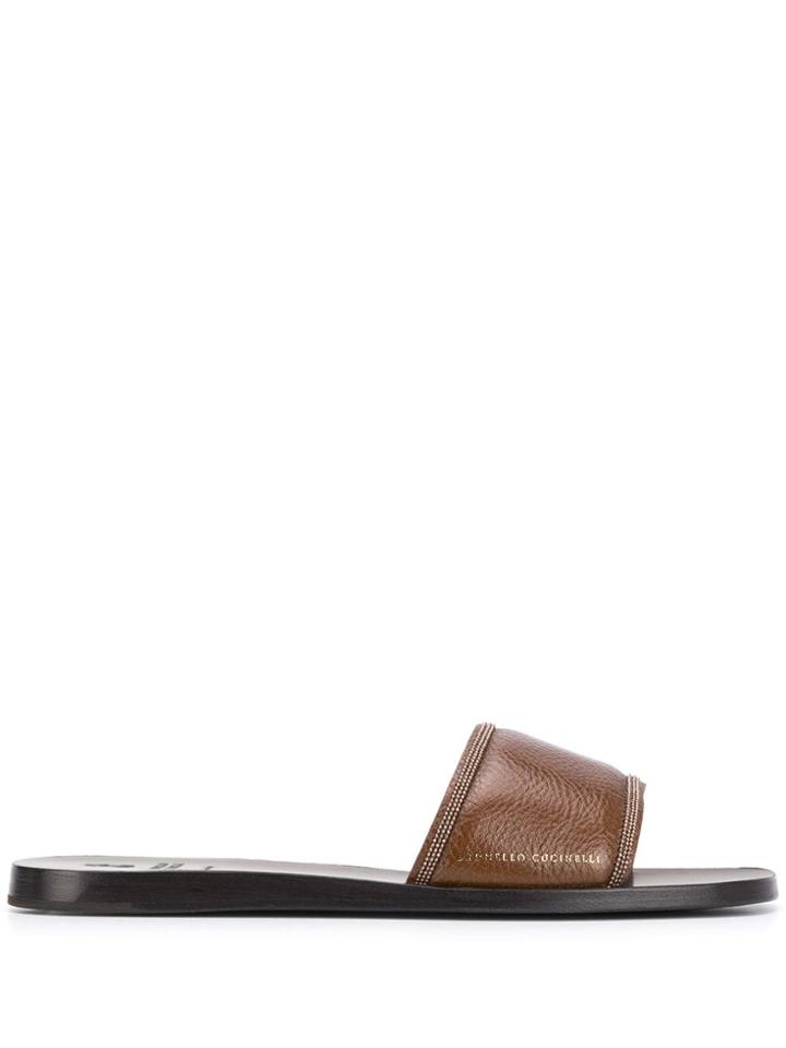 Brunello Cucinelli Bead-embellished Slides - Brown