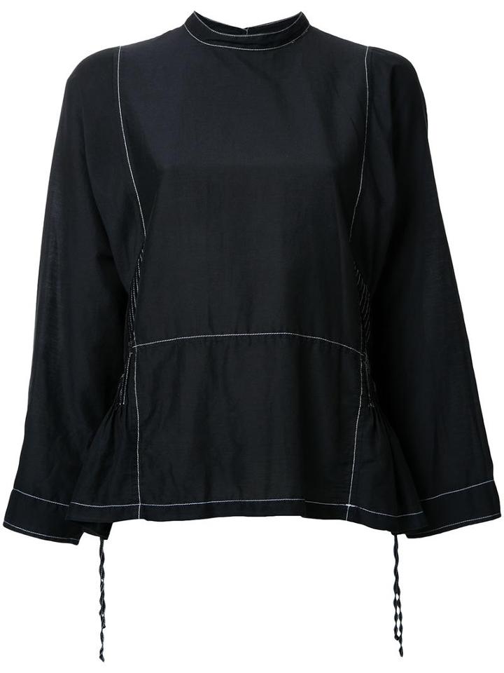 H Beauty & Youth Stitching Detail Blouse, Women's, Black, Silk/cotton