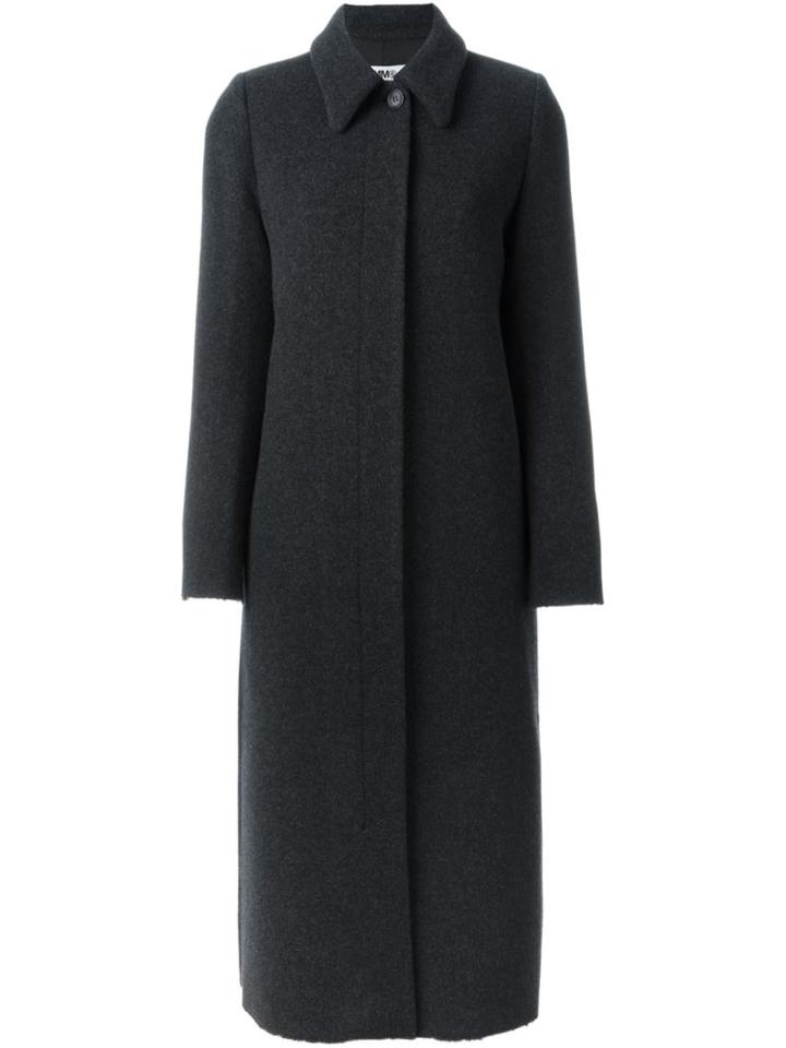 Mm6 Maison Margiela Single Breasted Long Coat, Women's, Size: 40, Grey, Polyester/viscose/wool
