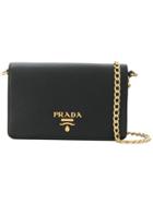 Prada Saffiano Chain Wallet - Black