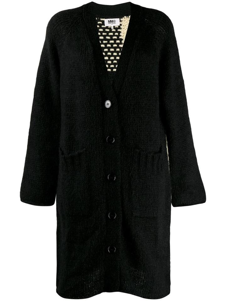 Mm6 Maison Margiela Longline Check Knit Cardigan - Black