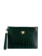 Versace Crocodile-embossed Pouch - Green
