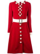 Dolce & Gabbana Belted Buttoned Dress, Women's, Size: 42, Red, Virgin Wool/spandex/elastane/polyamide
