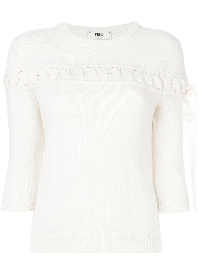 Fendi - Bow Embellished Pullover - Women - Cotton/viscose/cashmere - 38, White, Cotton/viscose/cashmere
