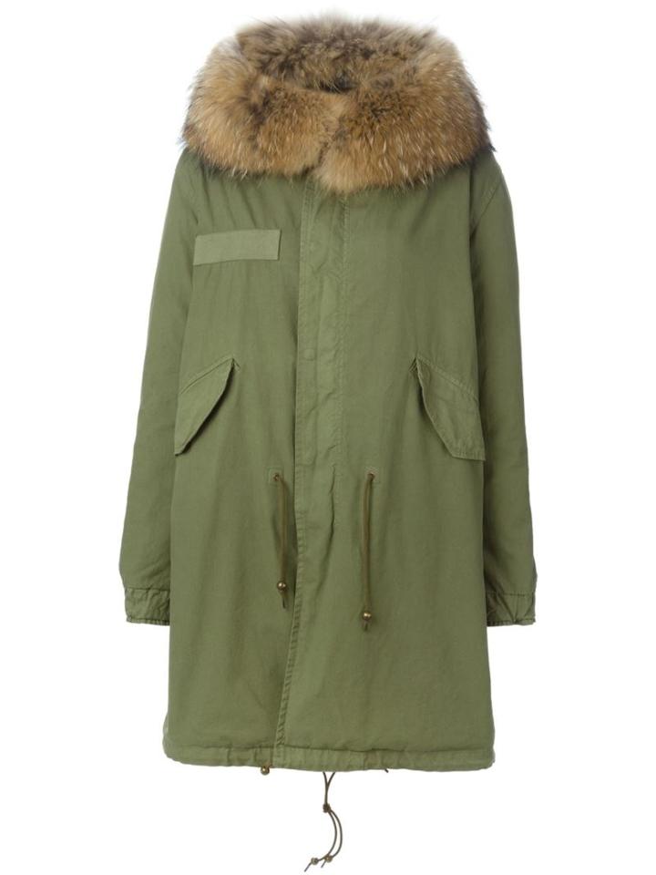 Mr & Mrs Italy Rabbit And Raccoon Fur Lined Parka, Women's, Size: Small, Green, Cotton/rabbit Fur/polyester/racoon Fur