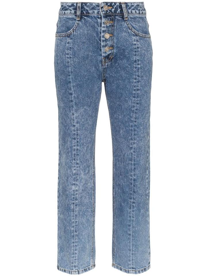Sjyp Washed Denim Cropped Jeans - Blue