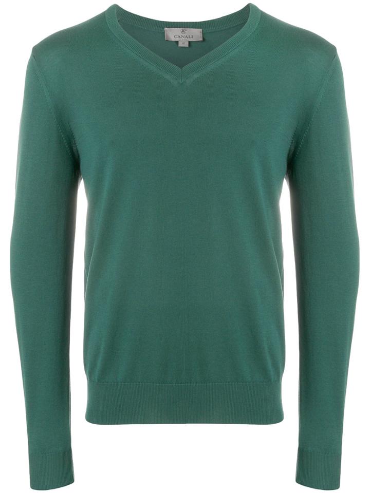 Canali V-neck Sweater - Green