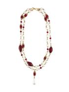 Chanel Vintage Faux Pearl Sautoir Drop Necklace, Women's, Red