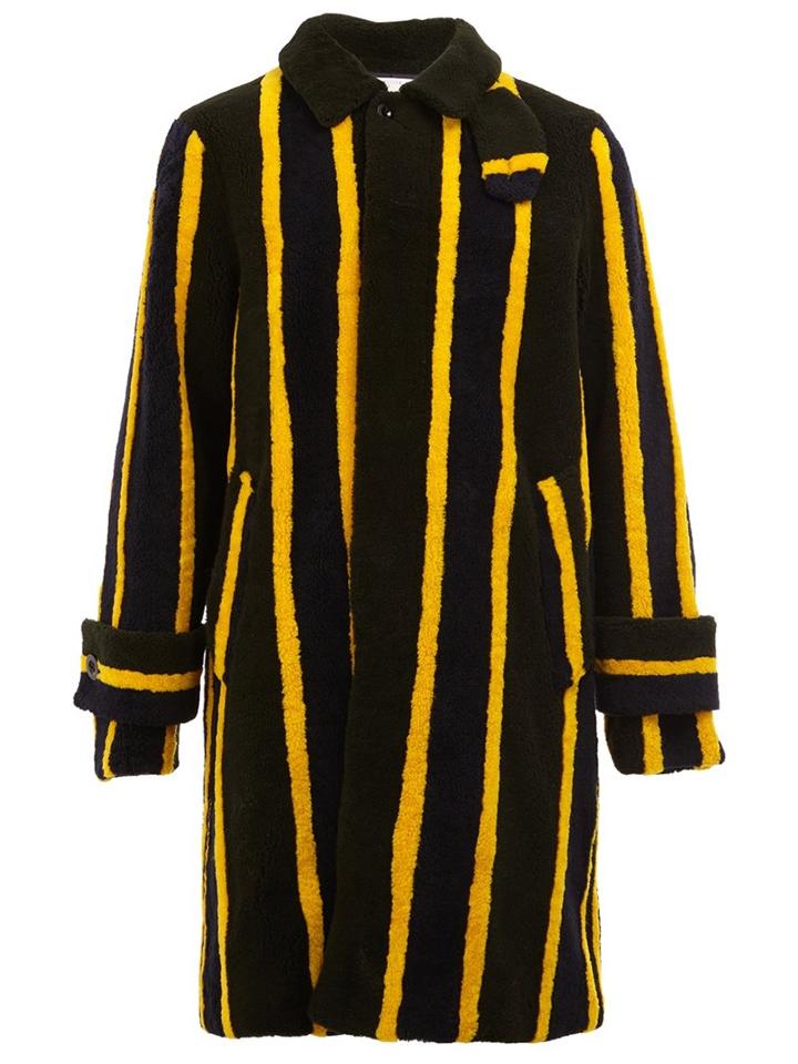 Sacai Striped Shearling Coat, Men's, Size: 3, Yellow, Cotton/sheep Skin/shearling/cupro/wool