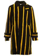 Sacai Striped Shearling Coat, Men's, Size: 3, Yellow, Cotton/sheep Skin/shearling/cupro/wool