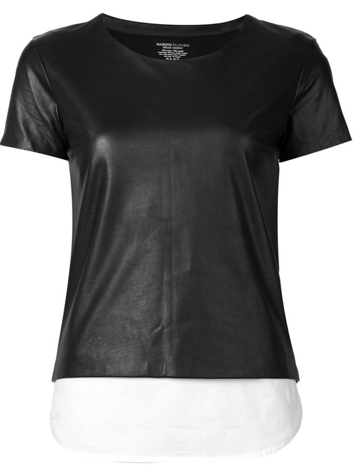 Majestic Filatures Inset Detail T-shirt, Women's, Size: 3, Black, Cotton/leather/modal