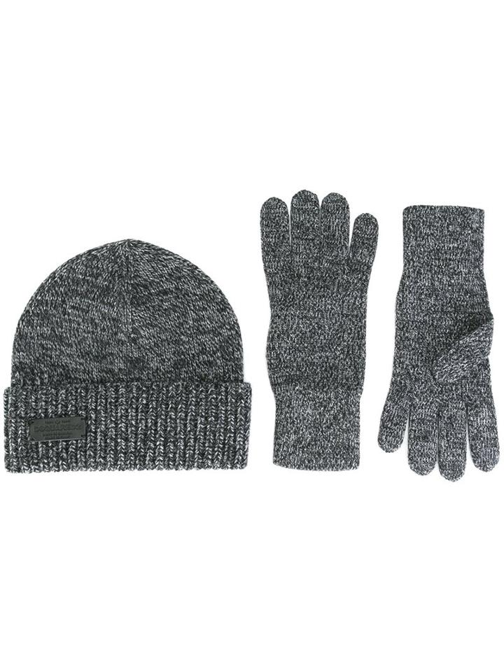 Dsquared2 Ribbed Hat And Gloves Set, Men's, Grey, Polyamide/cashmere/wool