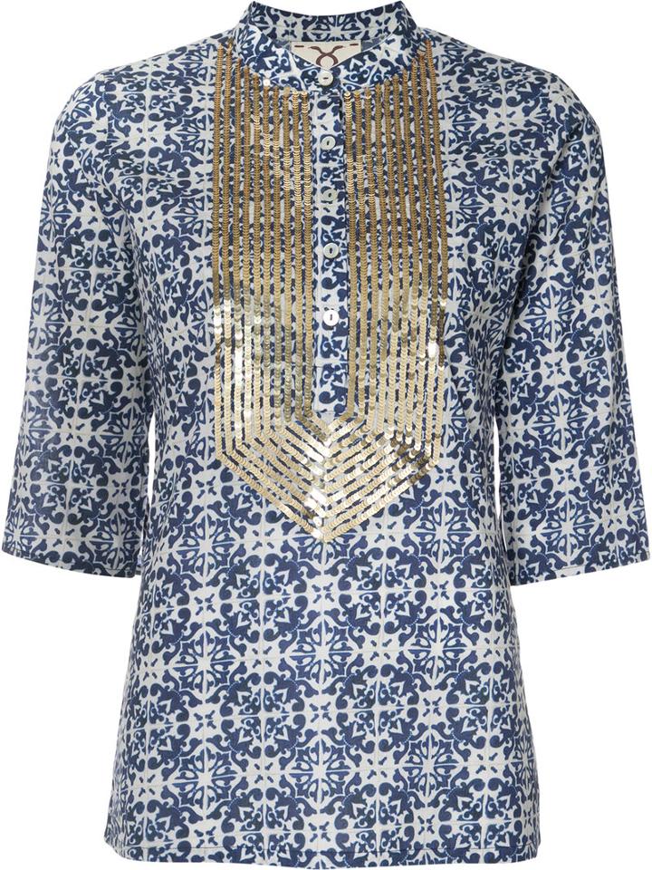 Figue - 'jasmine' Tunic - Women - Cotton/sequin - Xs, Blue, Cotton/sequin
