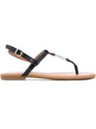 Armani Jeans Logo Plaque Flat Sandals, Women's, Size: 40, Blue, Patent Leather/leather/rubber