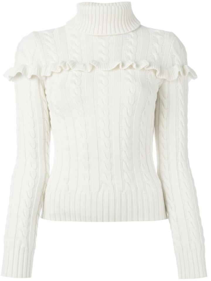 Philosophy Di Lorenzo Serafini Frill Detail Roll Neck Jumper, Women's, Size: 40, White, Virgin Wool
