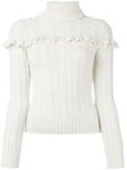 Philosophy Di Lorenzo Serafini Frill Detail Roll Neck Jumper, Women's, Size: 40, White, Virgin Wool