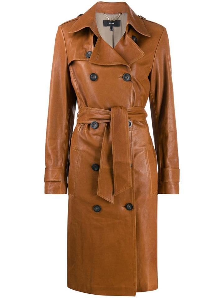 Arma Leather Double Breasted Coat - Brown