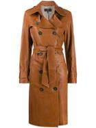 Arma Leather Double Breasted Coat - Brown