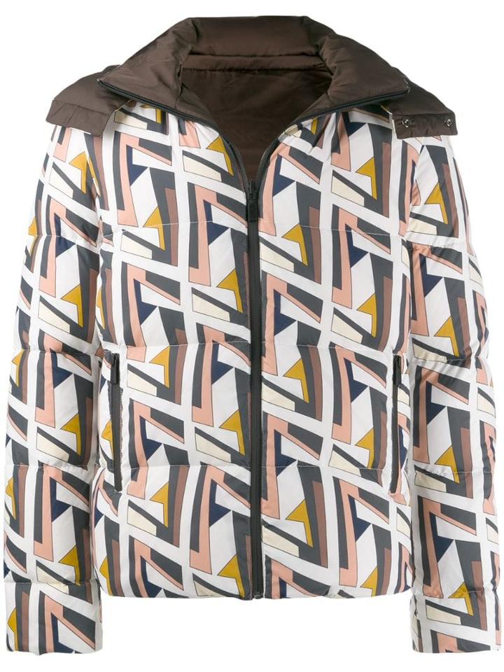Fendi Geometric Pattern Padded Jacket - White