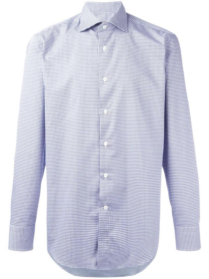 Canali Houndstooth Pattern Shirt, Men's, Size: 43, Blue, Cotton