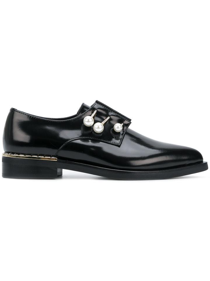Coliac Pearl And Diamonte Strap Front Brogues - Black