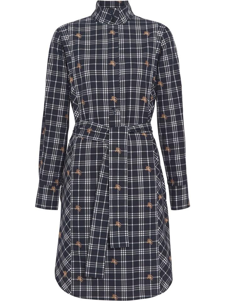 Burberry Fil Coupé Check Cotton Tie-waist Shirt Dress - Blue