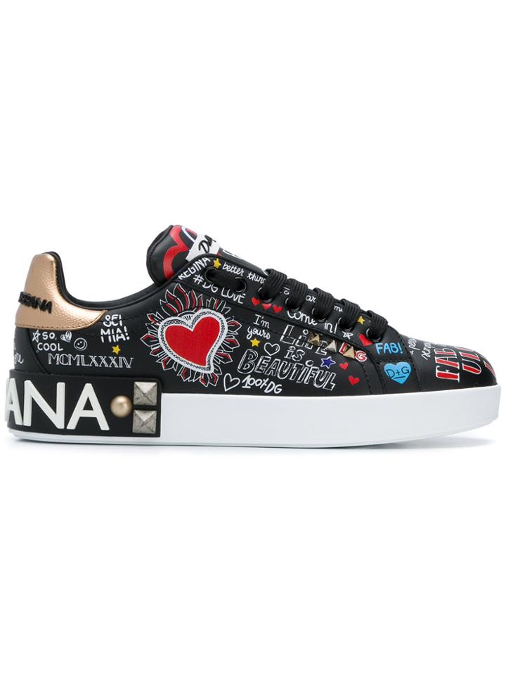 Dolce & Gabbana Portofino Mural Print Sneakers - Black