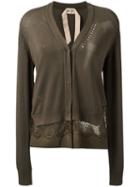 No21 - Lace-detail Cardigan - Women - Silk/polyester/acetate/viscose - 38, Green, Silk/polyester/acetate/viscose