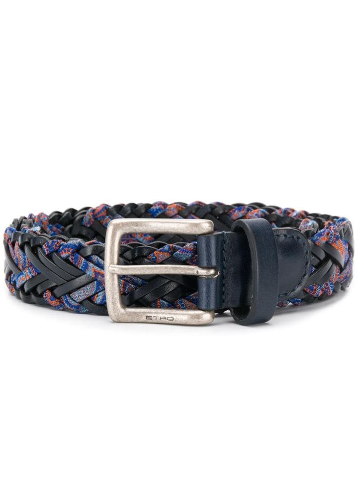 Etro Paisley Print Woven Belt - Blue