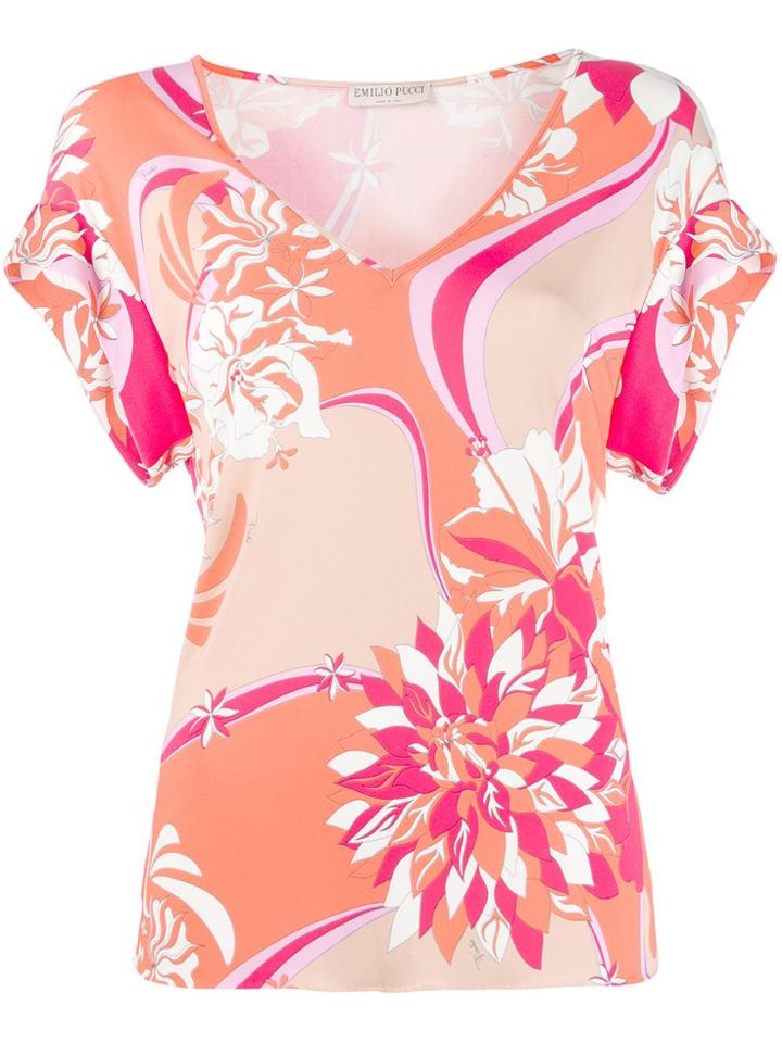Emilio Pucci Printed V-neck Blouse - Pink