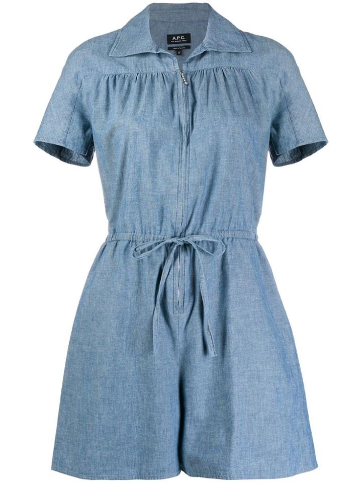 A.p.c. Belted Denim Playsuit - Blue