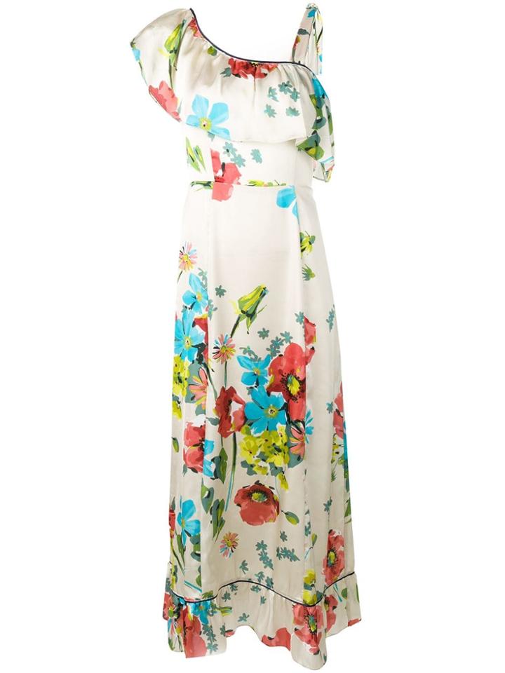 Semicouture Asymmetric Floral Print Dress - Neutrals