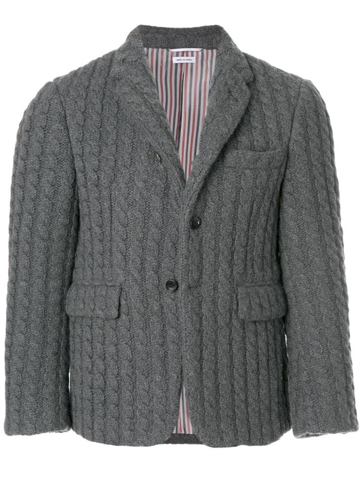 Thom Browne Ribbed Baby Cable Cashmere Sport Coat - Grey