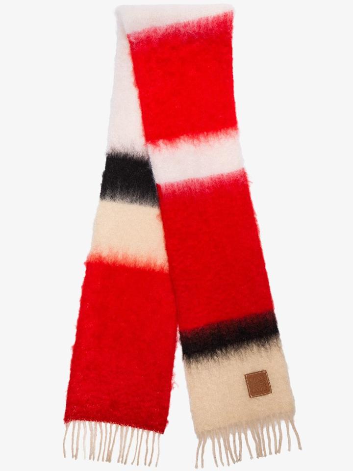 Loewe Red Knitted Mohair Wool Scarf - Black