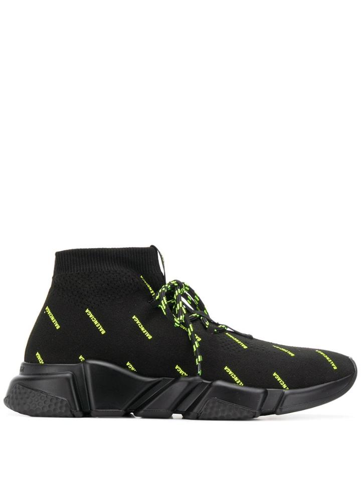 Balenciaga Speed Neon Logo Sneakers - Black