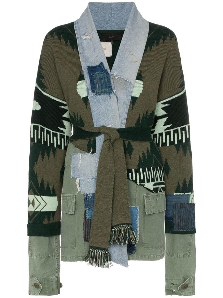 Alanui Extended Sleeve Multitextured Belted Cardigan - Green
