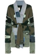 Alanui Extended Sleeve Multitextured Belted Cardigan - Green