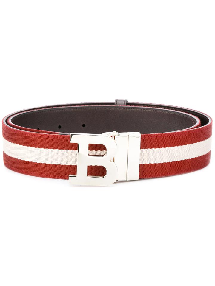 Bally Letter Buckle Striped Belt - Red