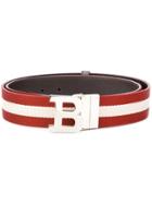 Bally Letter Buckle Striped Belt - Red