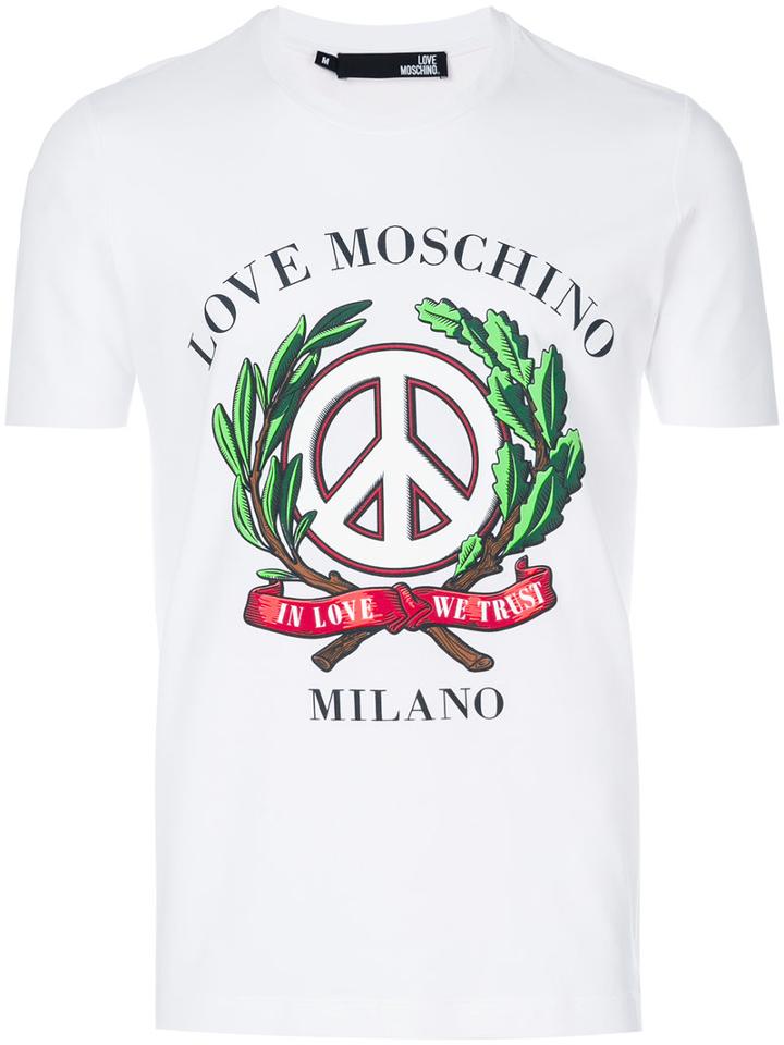 Love Moschino - Peace Print T-shirt - Men - Cotton/spandex/elastane - Xl, White, Cotton/spandex/elastane