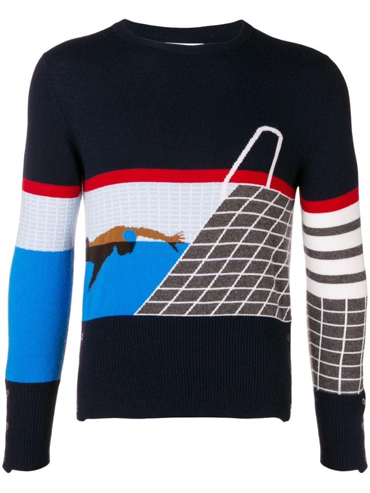 Thom Browne 4-bar Poolside Intarsia Pullover - Blue