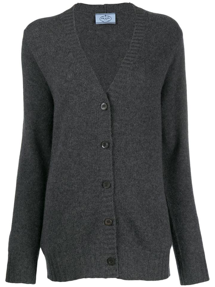 Prada Ribbed Trim Cardigan - Grey