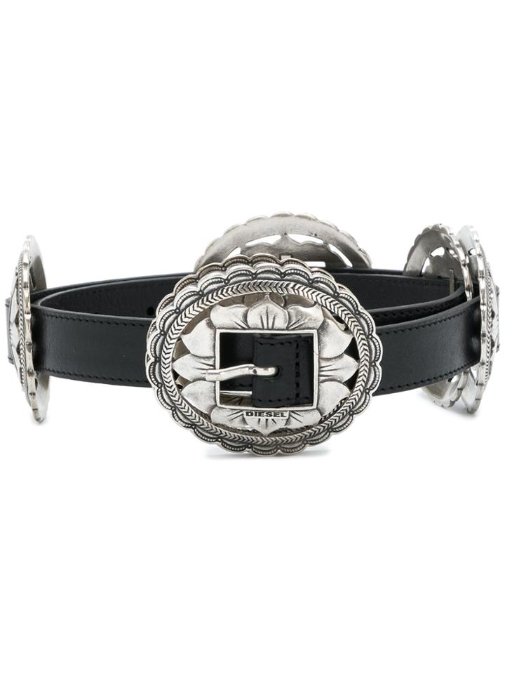 Diesel Flower Plate Buckle Belt - Black