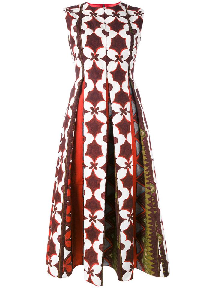 Valentino Floral Print Dress, Women's, Size: 42, Red, Cotton/linen/flax